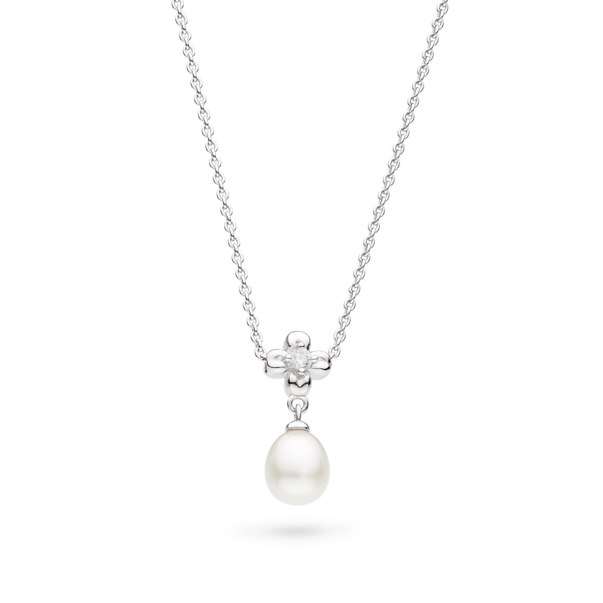 Kit Heath Blossom Flyte Honey Flower  Zirconia Rhodium Plated 18" Necklace 90333FPC