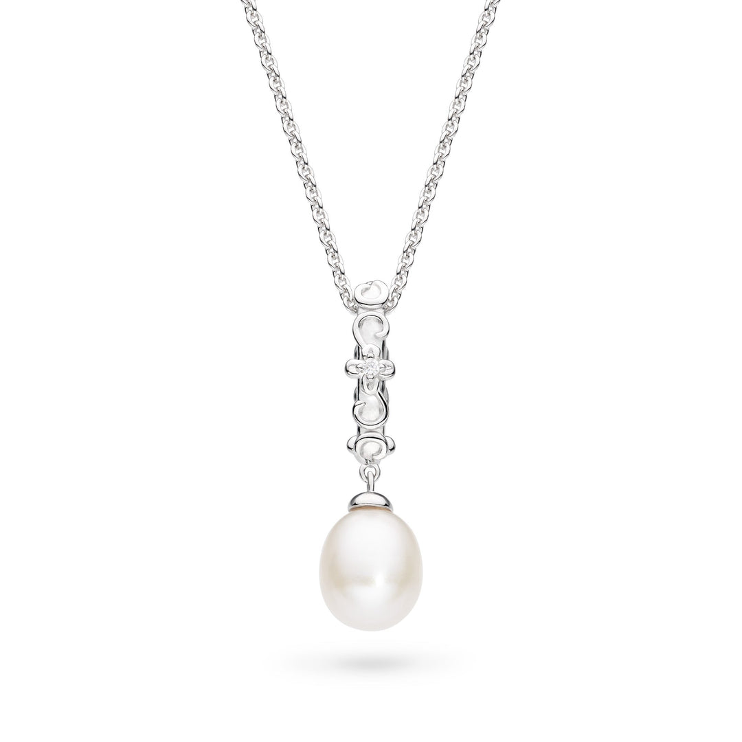 Kit Heath Blossom Flyte Honey Flower  Zirconia Rhodium Plated Oval 18" Necklace 90334FPC