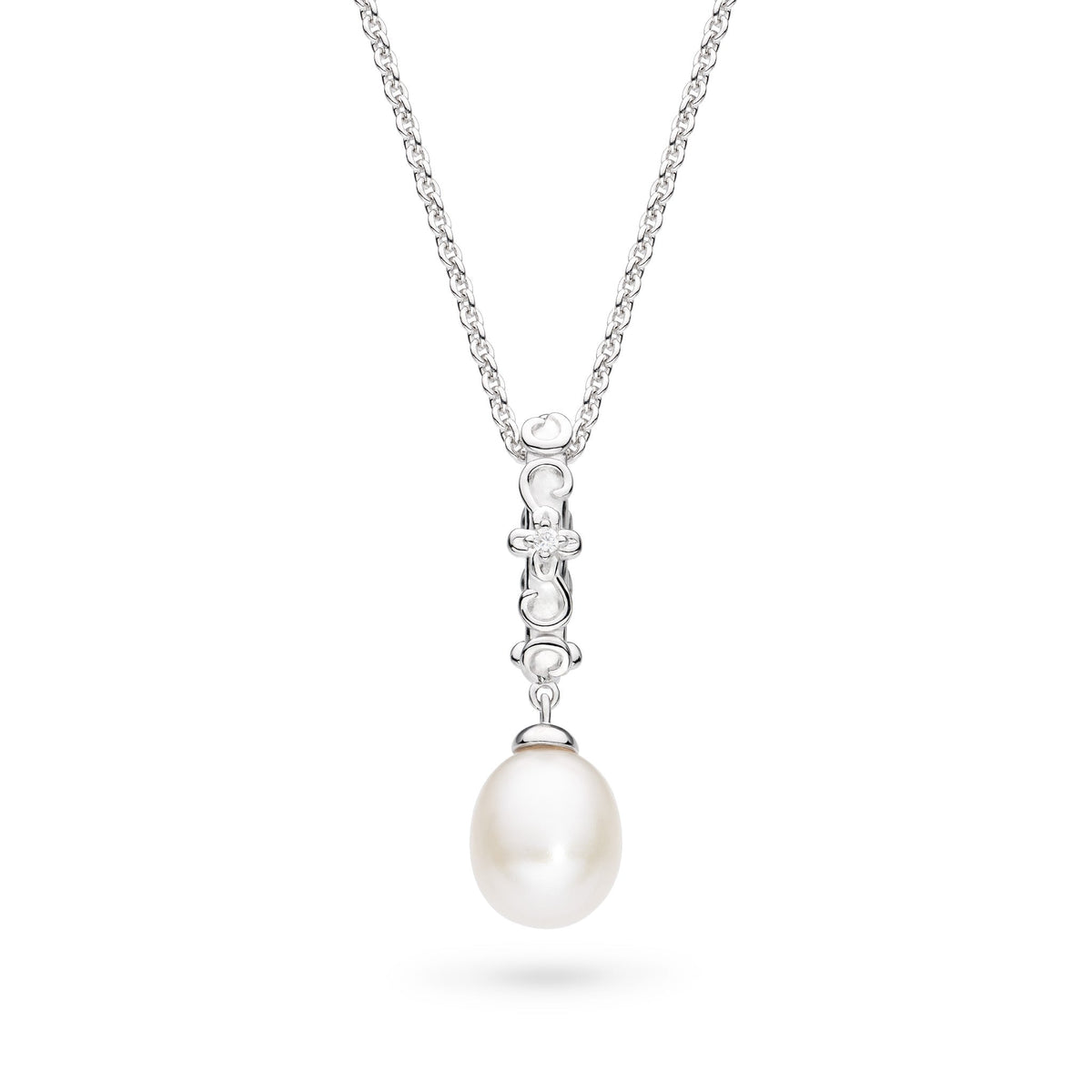 Kit Heath Blossom Flyte Honey Flower  Zirconia Rhodium Plated Oval 18" Necklace 90334FPC