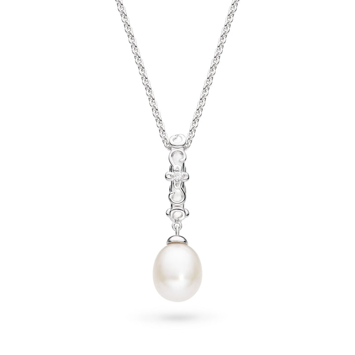 Kit Heath Blossom Flyte Honey Flower  Zirconia Rhodium Plated Oval 18" Necklace 90334FPC