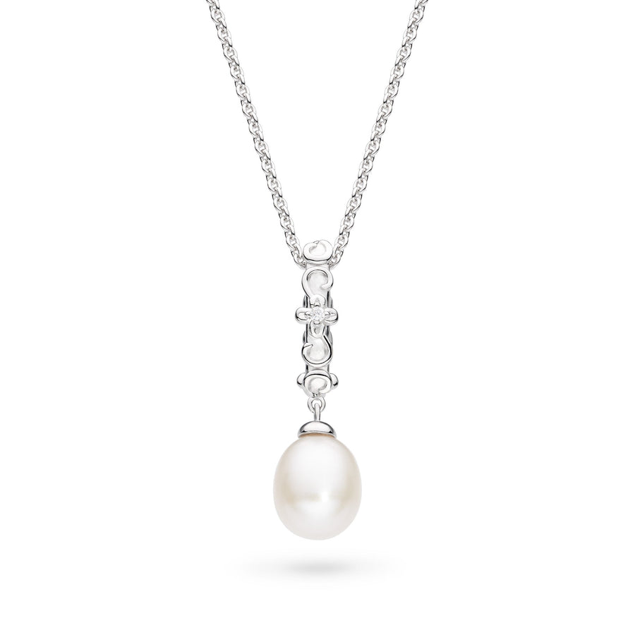 Kit Heath Blossom Flyte Honey Flower  Zirconia Rhodium Plated Oval 18" Necklace 90334FPC