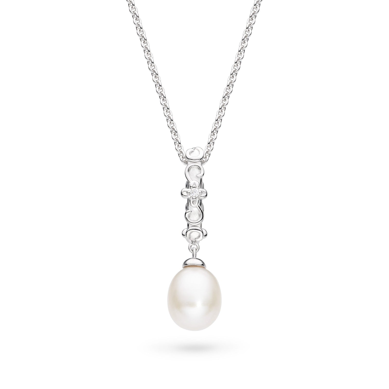 Kit Heath Blossom Flyte Honey Flower  Zirconia Rhodium Plated Oval 18" Necklace 90334FPC