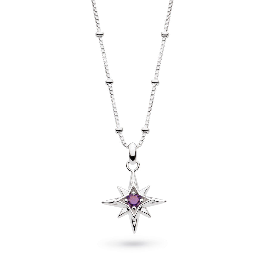Kit Heath Céleste February Aurora Birthstone Amethyst Rhodium Plated Ball Chain 18" Necklace 90459AM