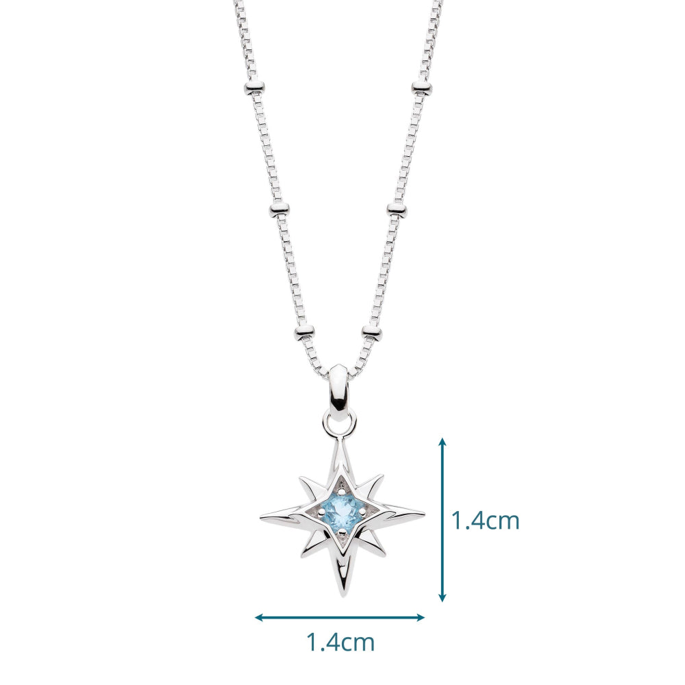 Silver necklace with a star-shaped pendant on a white background