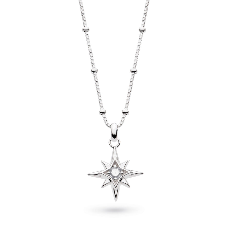 Kit Heath Céleste April Aurora Birthstone Rock Crystal Rhodium Plated Ball Chain 18" Necklace 90459RC