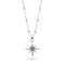Silver necklace with a star-shaped pendant featuring a green gemstone on a white background
