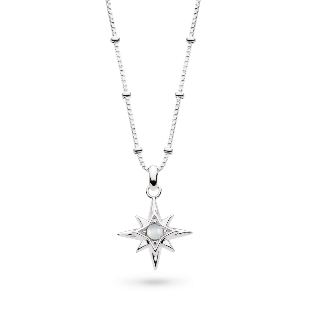 Silver star-shaped pendant necklace on a white background