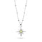 Silver necklace with a star-shaped pendant featuring a green gemstone on a white background