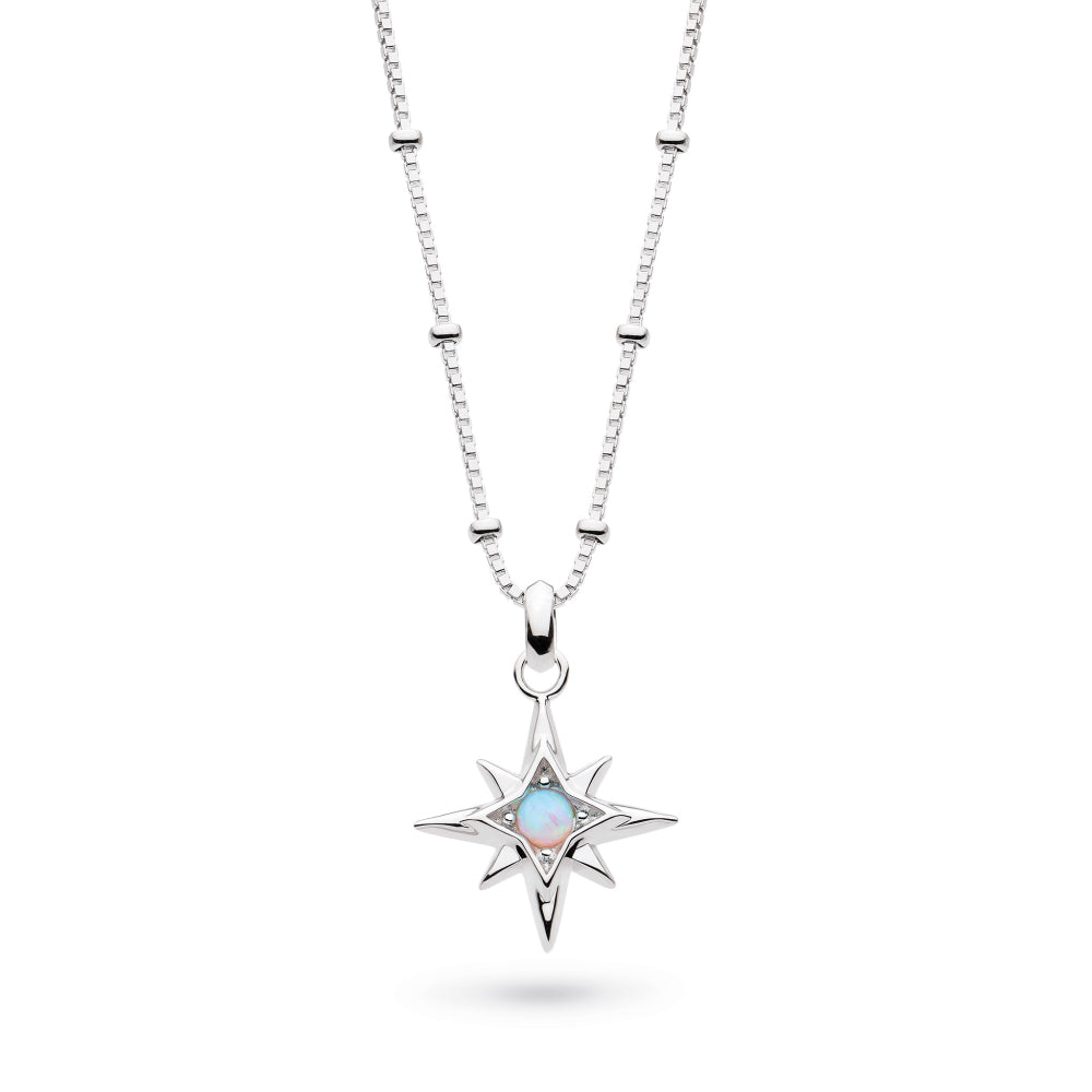 Silver necklace with a star-shaped pendant on a white background