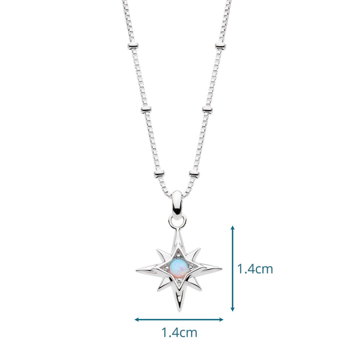 Silver necklace with a star-shaped pendant on a white background