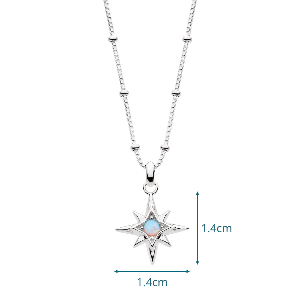 Silver necklace with a star-shaped pendant on a white background