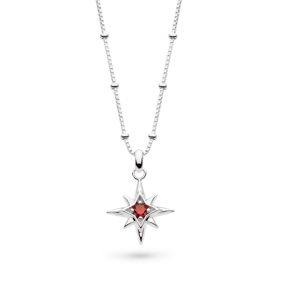Kit Heath Céleste July Aurora Birthstone Ruby Rhodium Plated Ball Chain 18" Necklace 90459SR