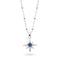 Silver necklace with a star-shaped pendant featuring a blue gemstone on a white background