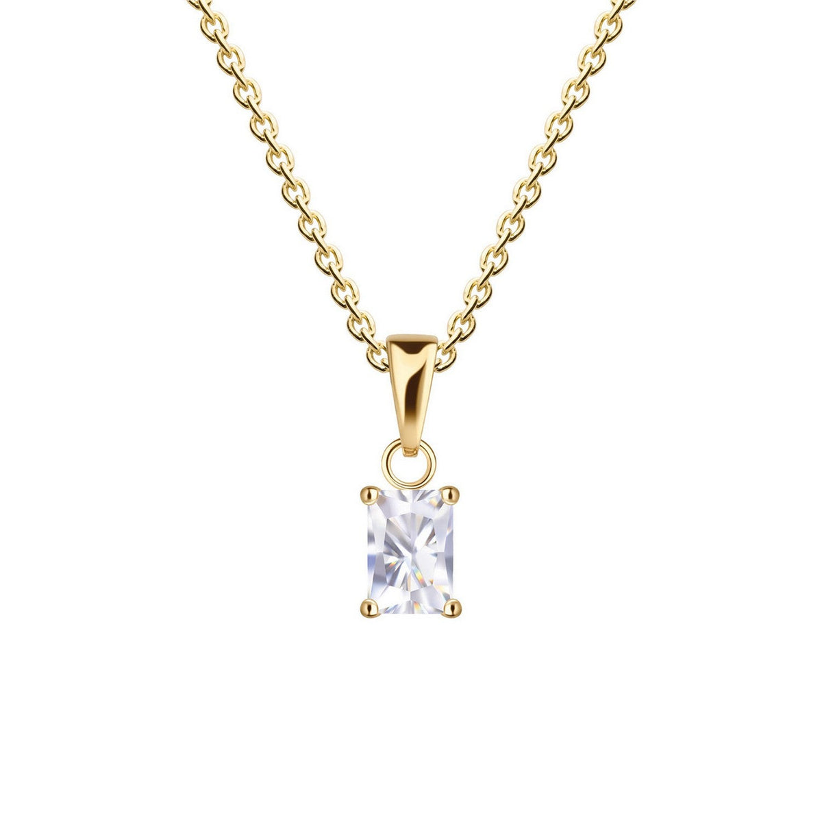 Dew Baguette 4x6mm Gold Plated CZ 18 Inch Necklace