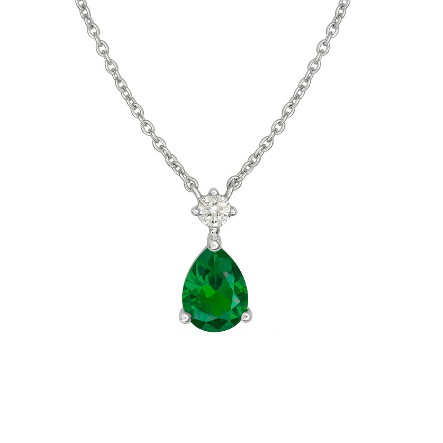 Dew Emerald (syn) and Zirconia Teardrop 18" Necklace 92931SEZ