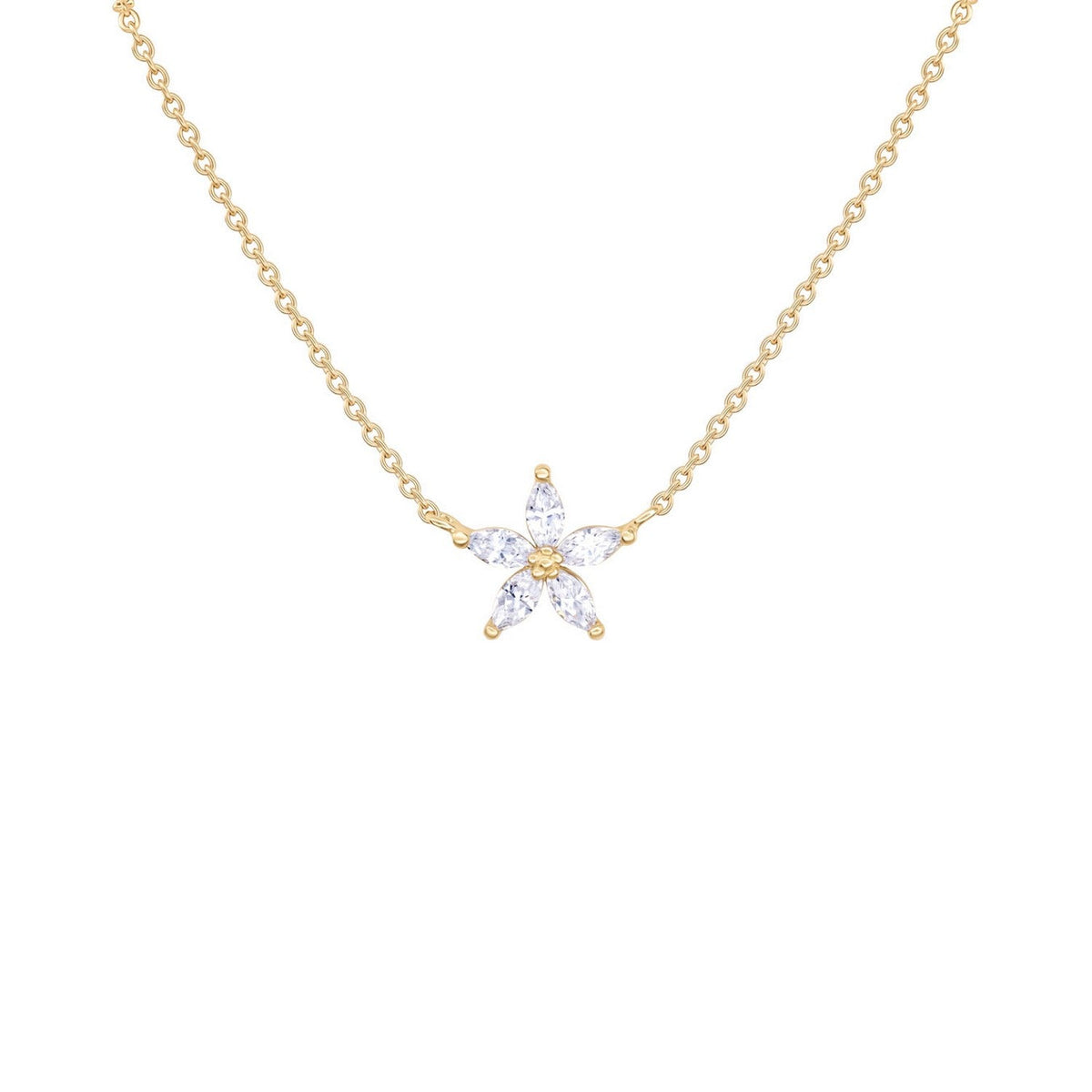 Dew Gold Plated Star Flower CZ 18 Inch Necklace