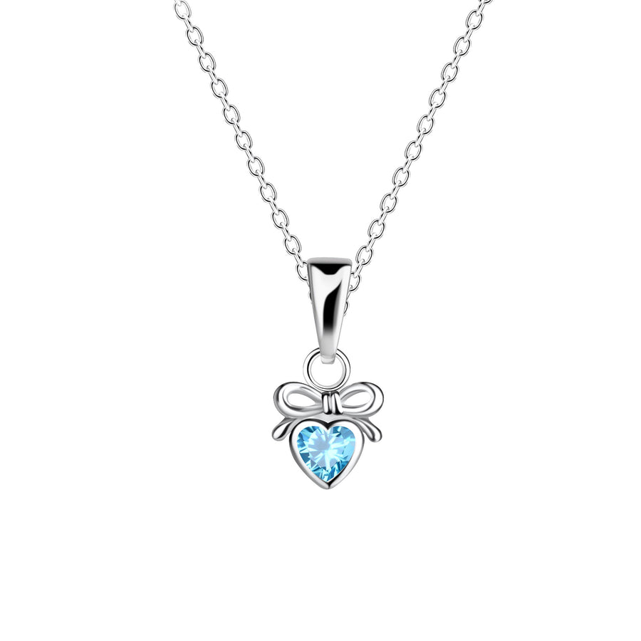 Dew Blue Zirconia Dainty Heart Bow Pendant 95865BLZ