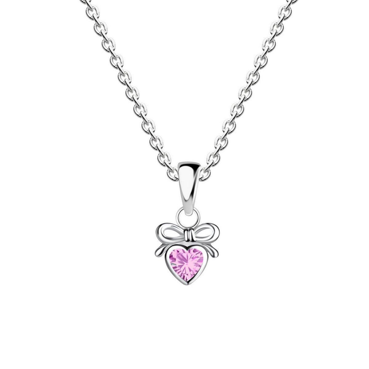 Dew Pink Dainty Heart Bow CZ Pendant