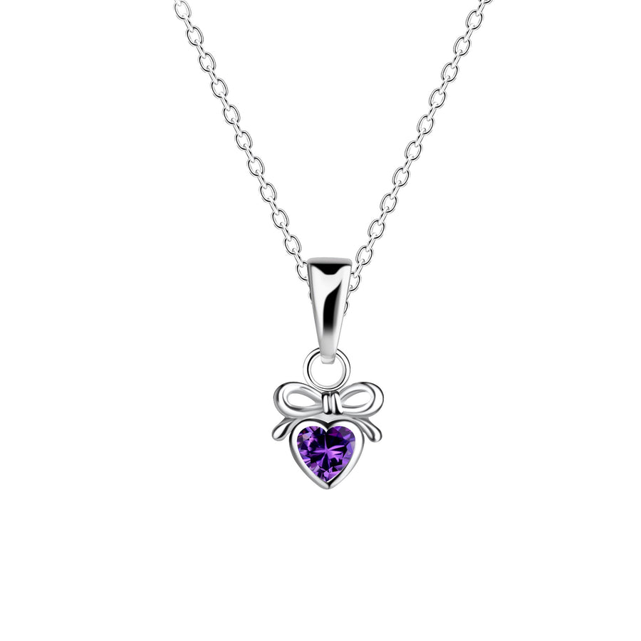 Dew Purple Zirconia Dainty Heart Bow Pendant 95865PUZ