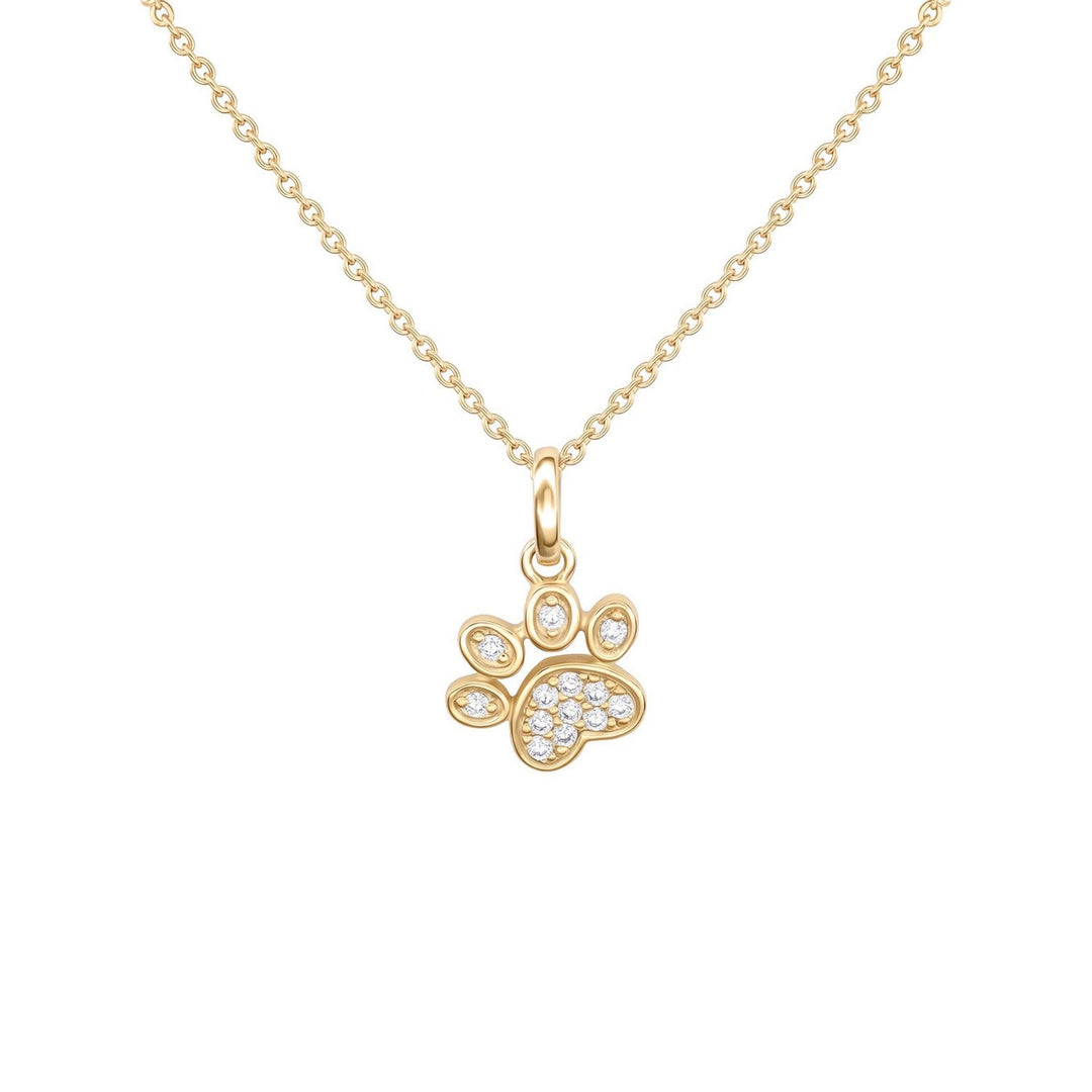Dew Gold Plated Paw Print CZ 18 Inch Necklace