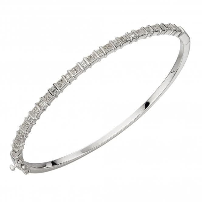 9ct Baguette Bar White Gold Bangle GB484Elements GoldGB484