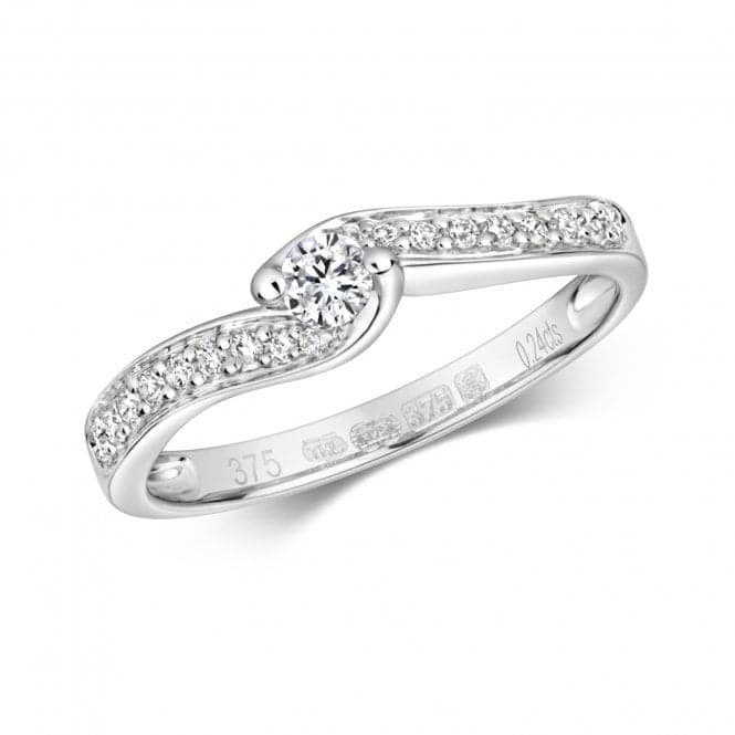 9ct Diamond Solitaire Twist Set Shoulders White Gold Ring RD133WDiamond JewelleryRD133W/J