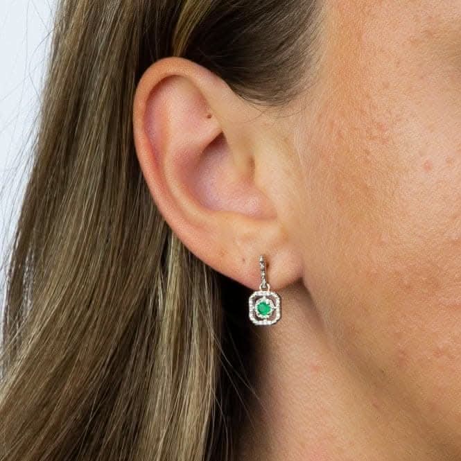 9ct Emerald Illusion Setting Diamond Art Deco Yellow Gold Earrings GE2358GElements GoldGE2358G