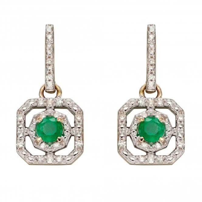 9ct Emerald Illusion Setting Diamond Art Deco Yellow Gold Earrings GE2358G