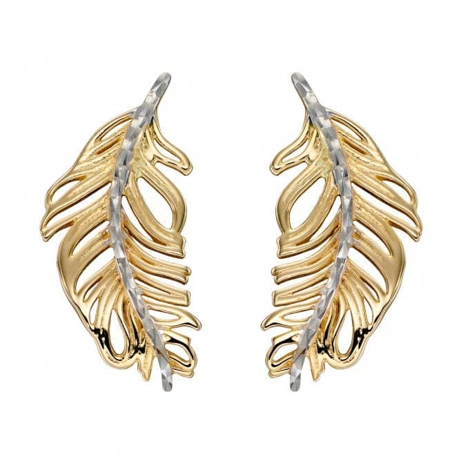 9ct Feather Yellow And White Gold Earrings GE2339Elements GoldGE2339