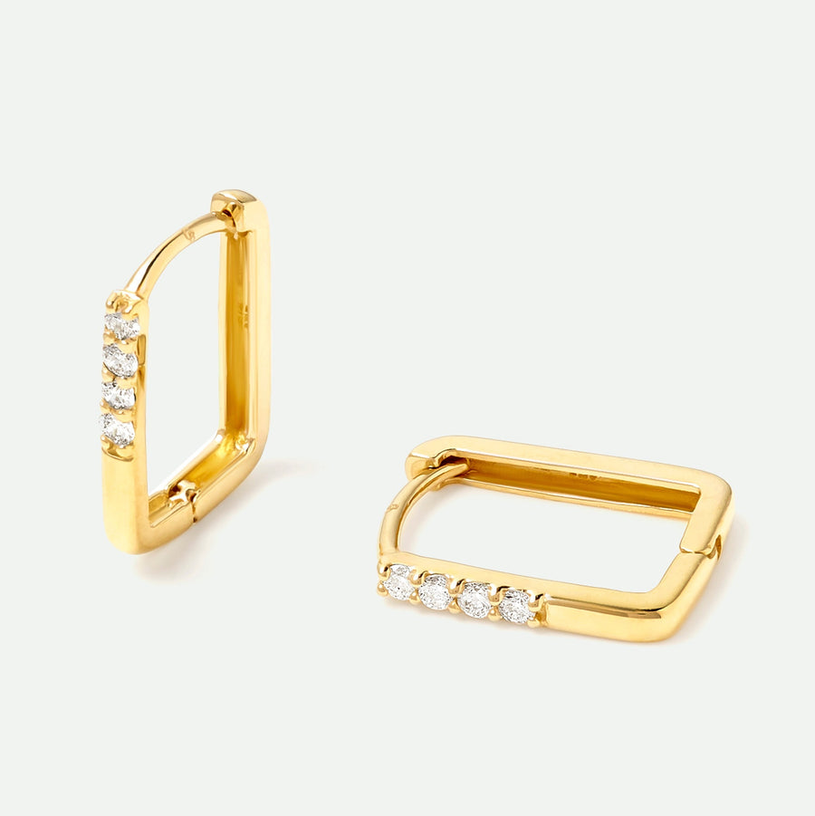 9ct Gold Diamond Rectangular Huggie Hoop EarringsCreated BrillianceBA0074512