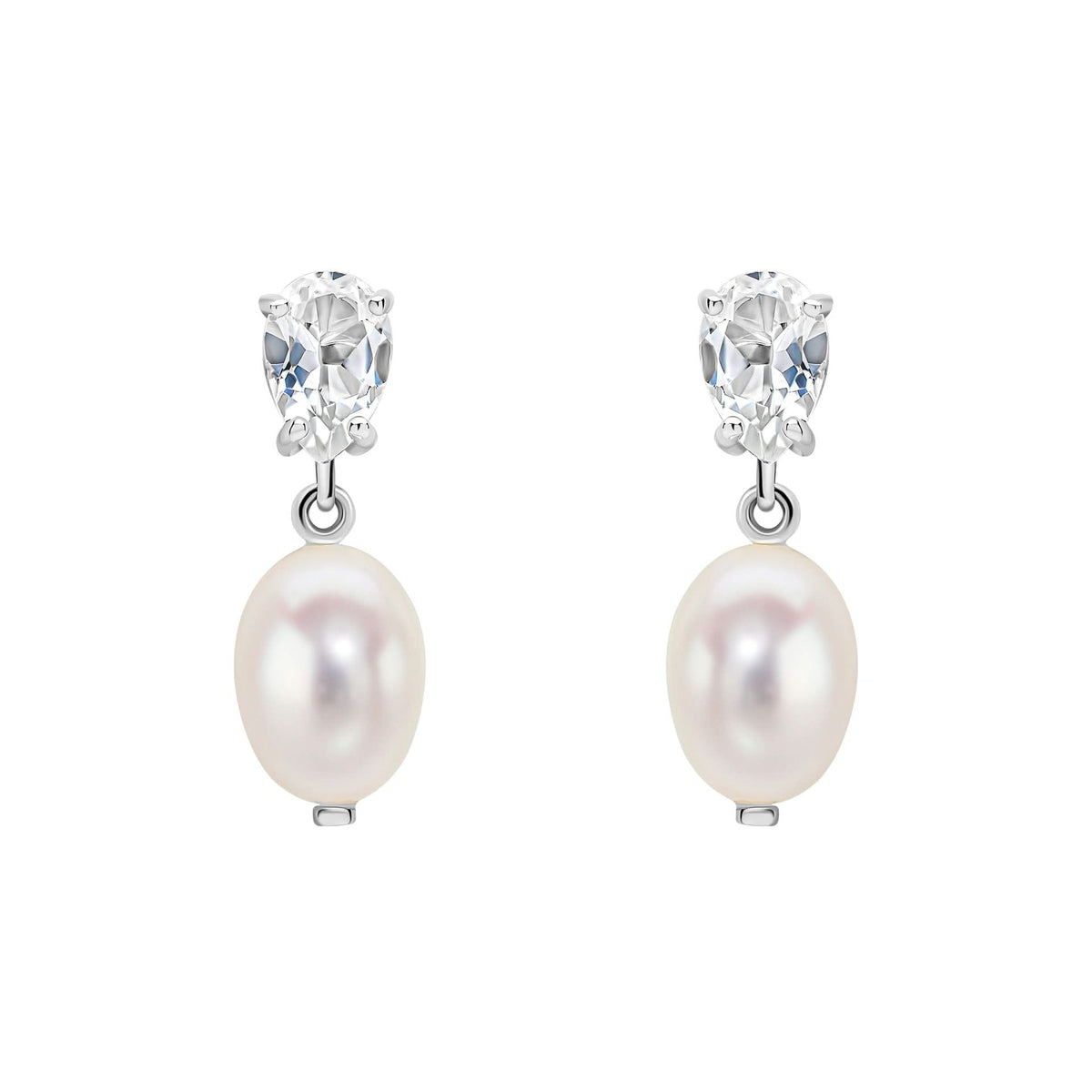 9ct Gold Rhodium Plated Freshwater Pearl Topaz Earrings GE2493WElements GoldGE2493W