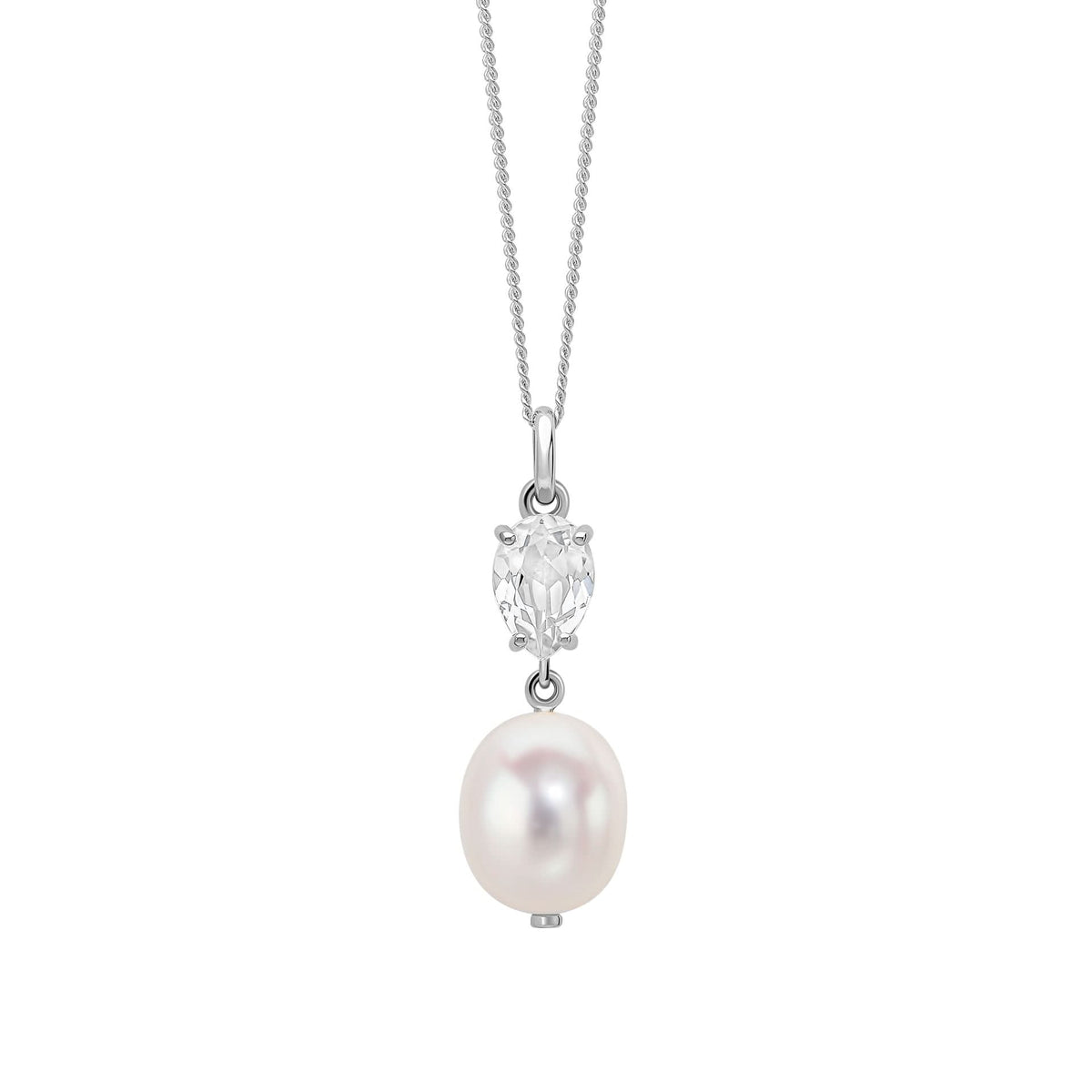 9ct Gold Rhodium Plated Freshwater Pearl Topaz Pendant GP2369WElements GoldGP2369W