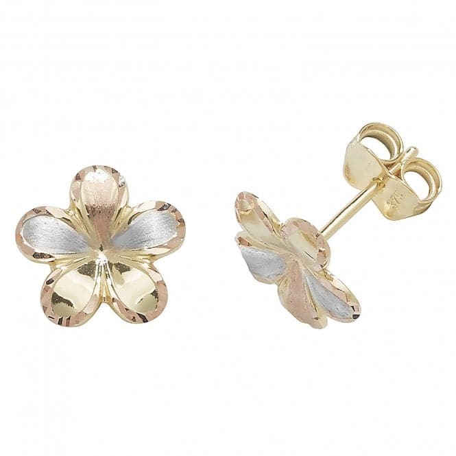 9ct Gold Tricolour Flower Stud Earrings ES418Acotis Gold JewelleryES418