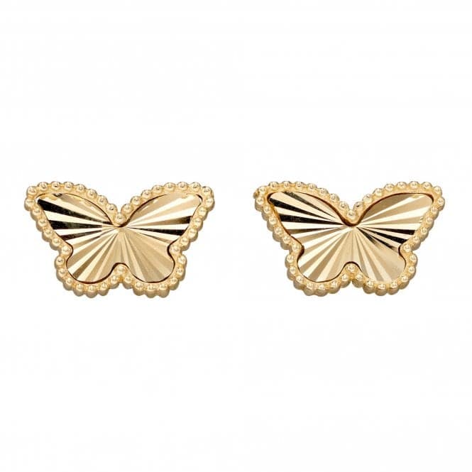 9ct Granulation And Diamond Cut Gold Butterfly Stud Earrings GE2349Elements GoldGE2349