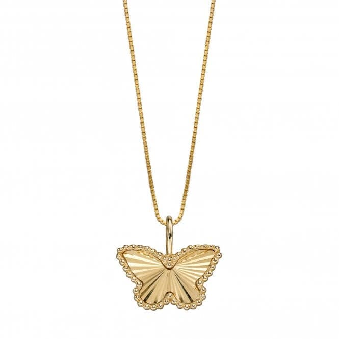 9ct Granulation And Diamond Cut Yellow Gold Butterfly Pendant Pendant GP2248Elements GoldGP2248