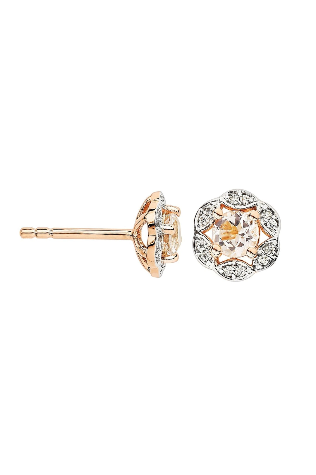 9ct Rose Gold Morganite and Diamond Stud EarringsThe Fine CollectiveBA0063745