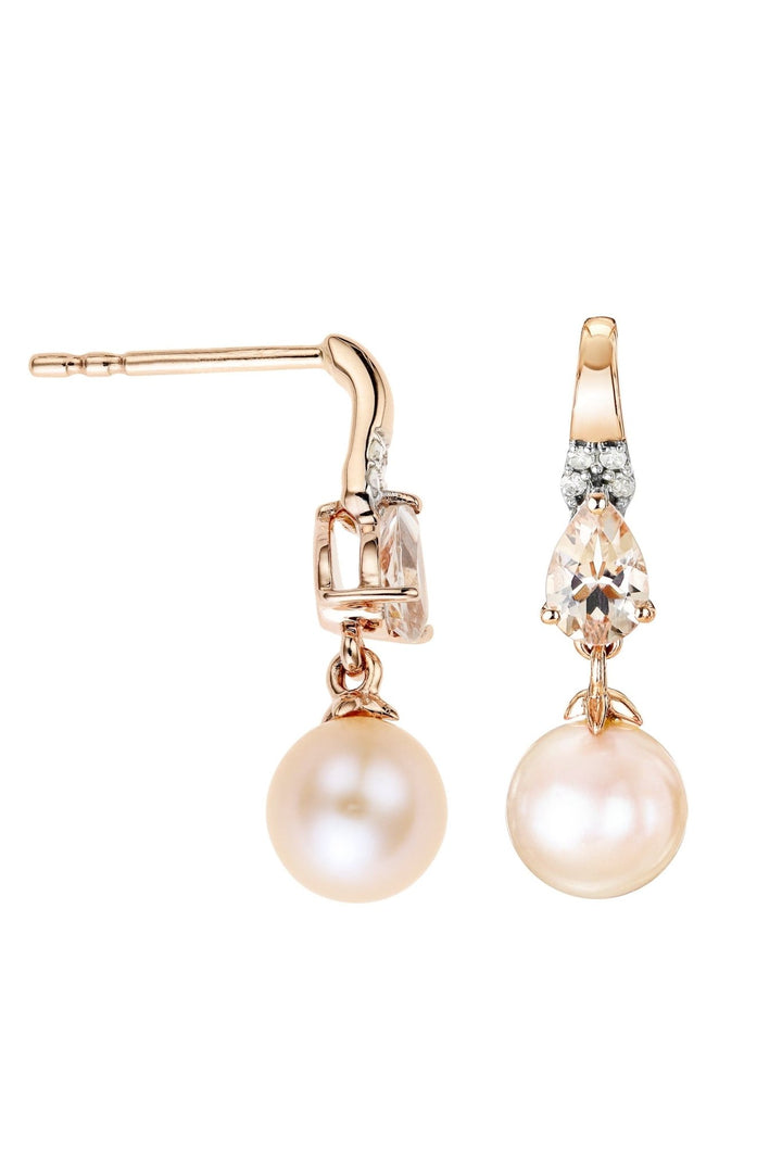 9ct Rose Gold Pink Cultured Freshwater Pearl, Morganite and Diamond EarringsThe Fine CollectiveBA0062597