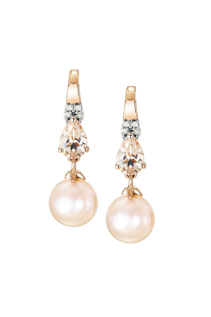 9ct Rose Gold Pink Cultured Freshwater Pearl, Morganite and Diamond EarringsThe Fine CollectiveBA0062597