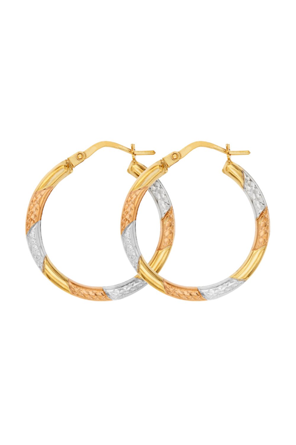 9ct Tri colour Gold Diamond Cut 24mm Hoop Creole EarringsThe Fine CollectiveBA0043535