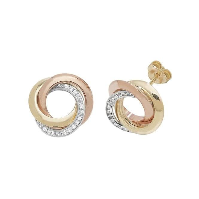 9ct Tricolour Gold Zirconia Stud Earrings ES173Acotis Gold JewelleryES173