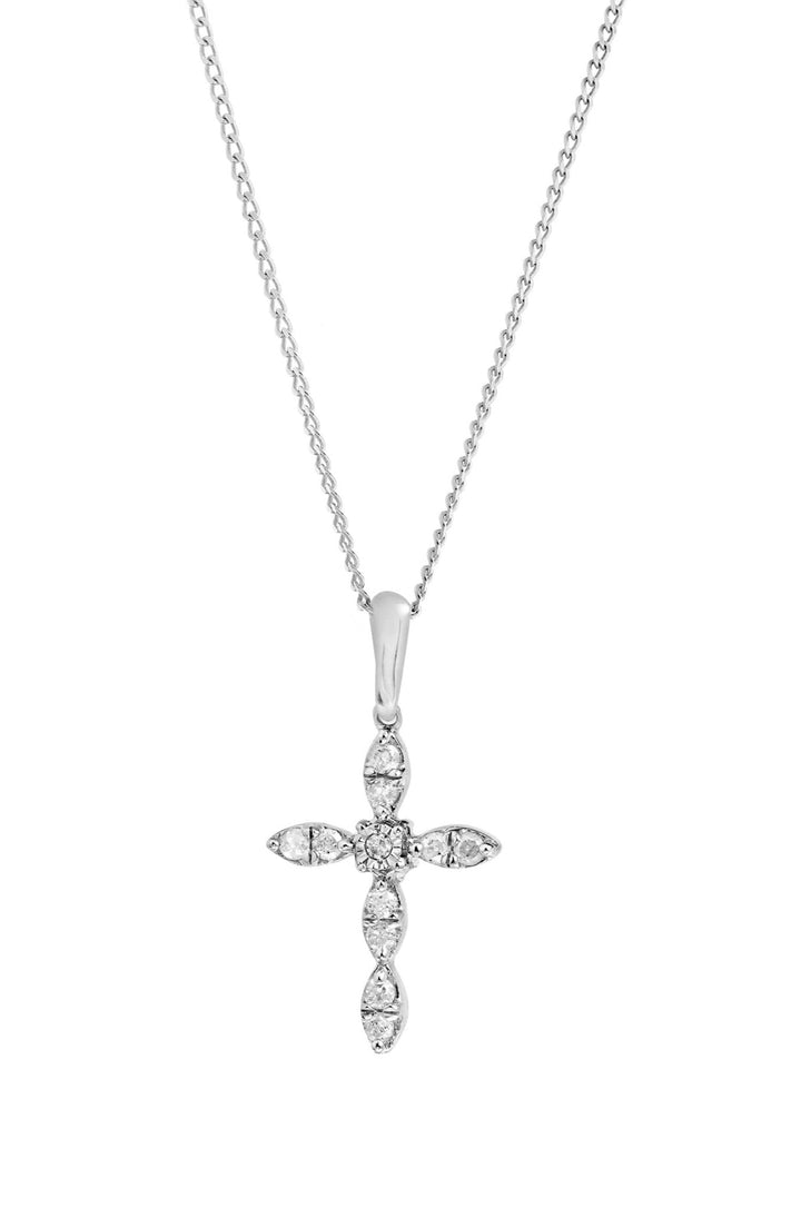 9ct White Gold 0.10ct Diamond Cross Pendant NecklaceThe Fine CollectiveBA0072424