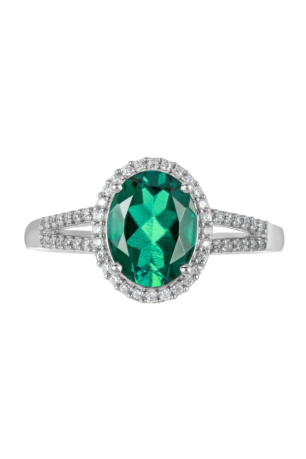 9ct White Gold 9x7 Oval Created Emerald and 0.17ct Diamond RingThe Fine CollectiveBA0071563 - R