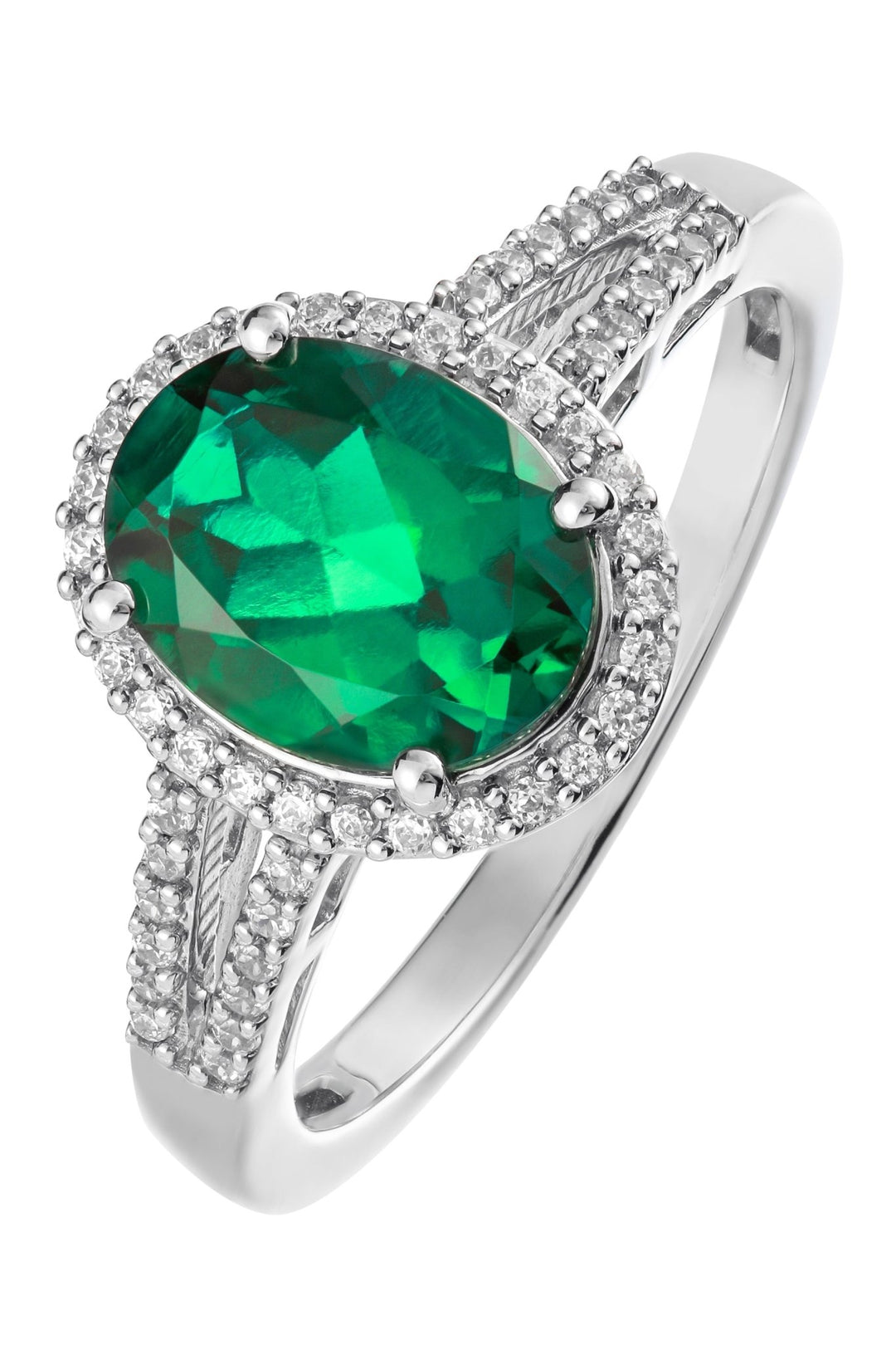 9ct White Gold 9x7 Oval Created Emerald and 0.17ct Diamond RingThe Fine CollectiveBA0071563 - R