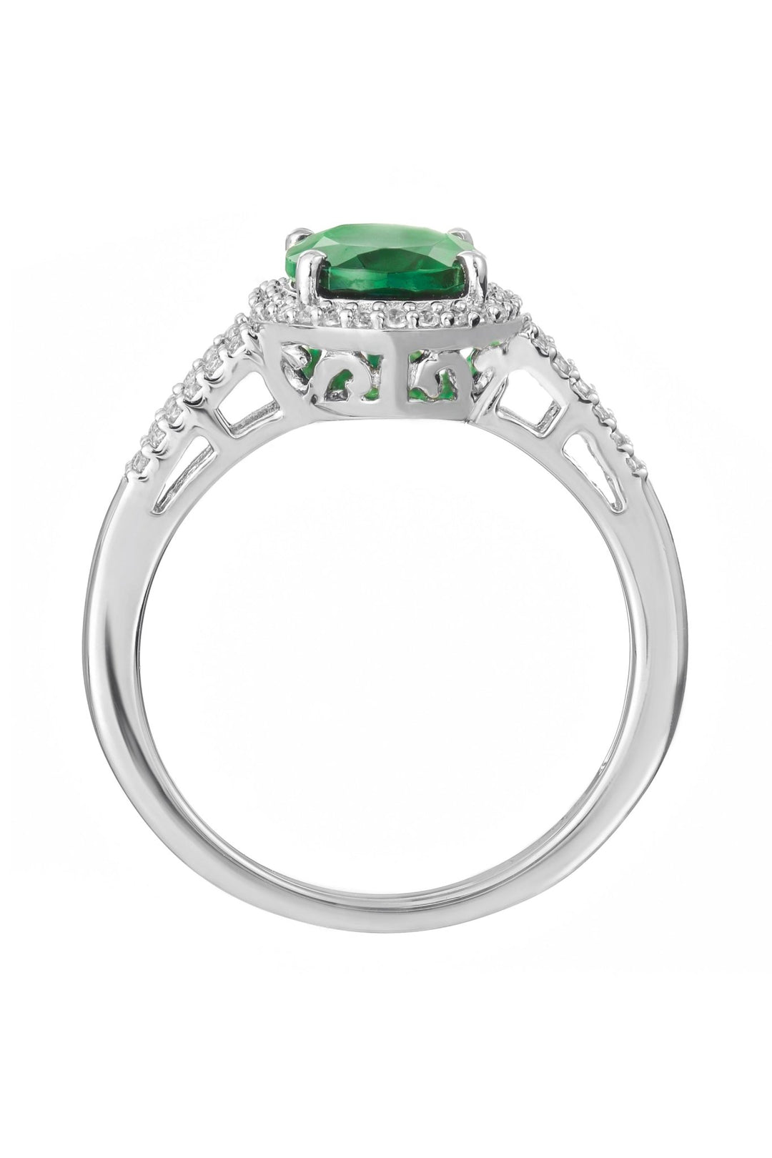 9ct White Gold 9x7 Oval Created Emerald and 0.17ct Diamond RingThe Fine CollectiveBA0071563 - R