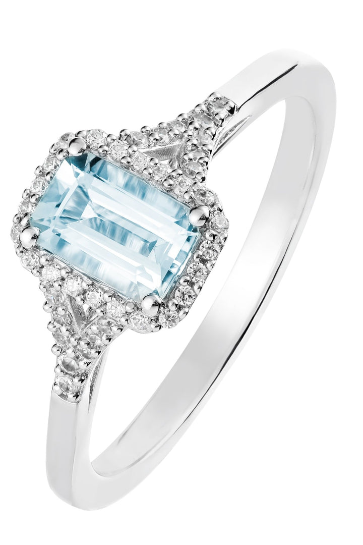 9ct White Gold Aquamarine and 0.12ct Diamond RingThe Fine CollectiveBA0071018 - N