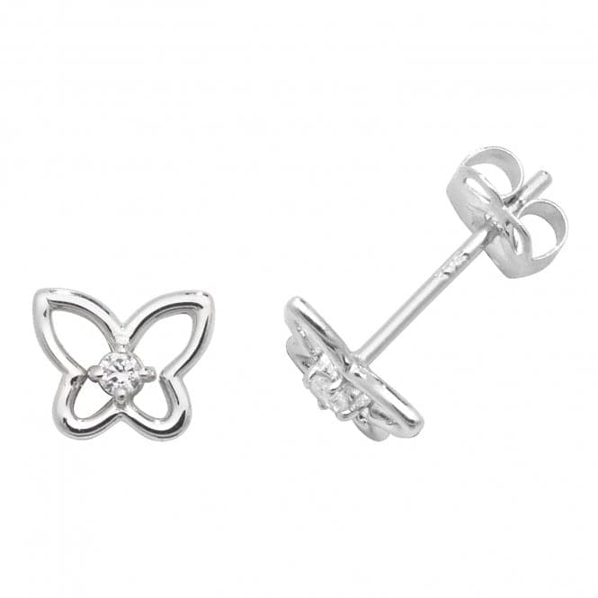 9ct White Gold Butterfly With Single Zirconia Stud Earrings ES445WAcotis Gold JewelleryES445W