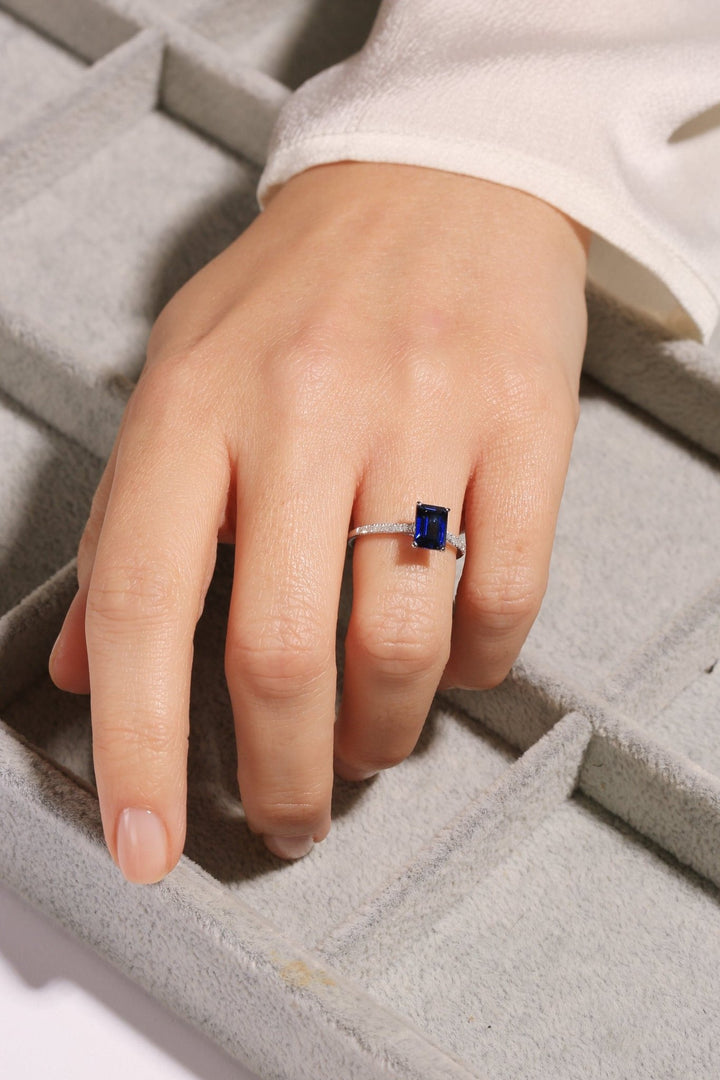 9ct White Gold Created Blue Sapphire and 0.10ct Diamond RingThe Fine CollectiveBA0073761 - L