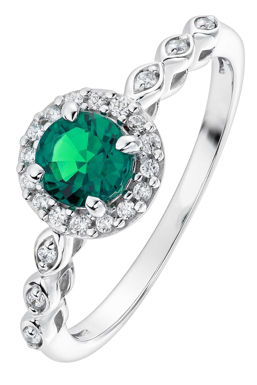 9ct White Gold Created Emerald and 0.10ct Diamond RingThe Fine CollectiveBA0071156 - R