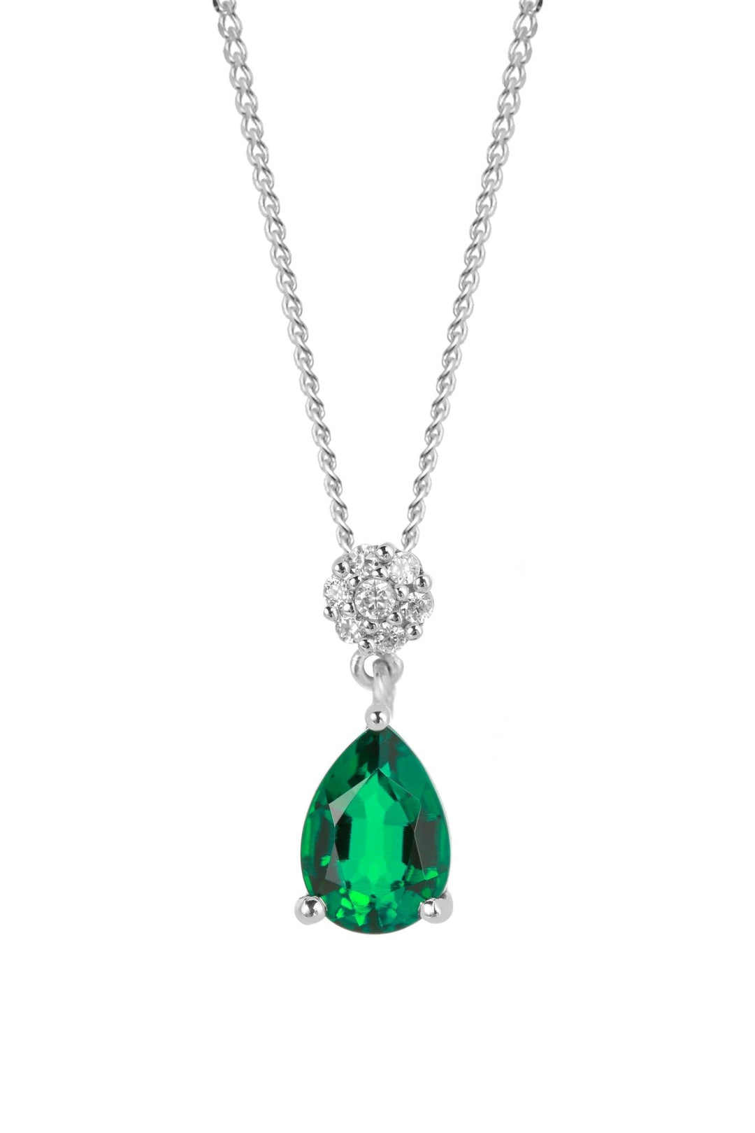 9ct White Gold Created Emerald and Diamond Pendant NecklaceThe Fine CollectiveBA0071289