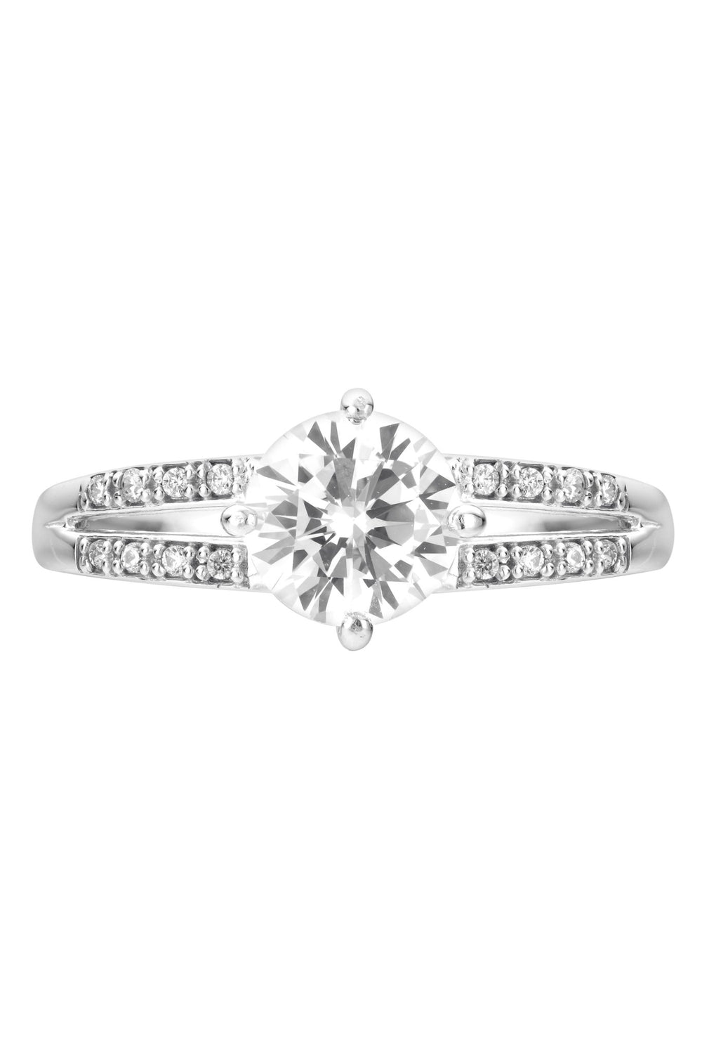 9ct White Gold Cubic Zirconia Solitaire Double Shoulder RingThe Fine CollectiveBA0044069 - R